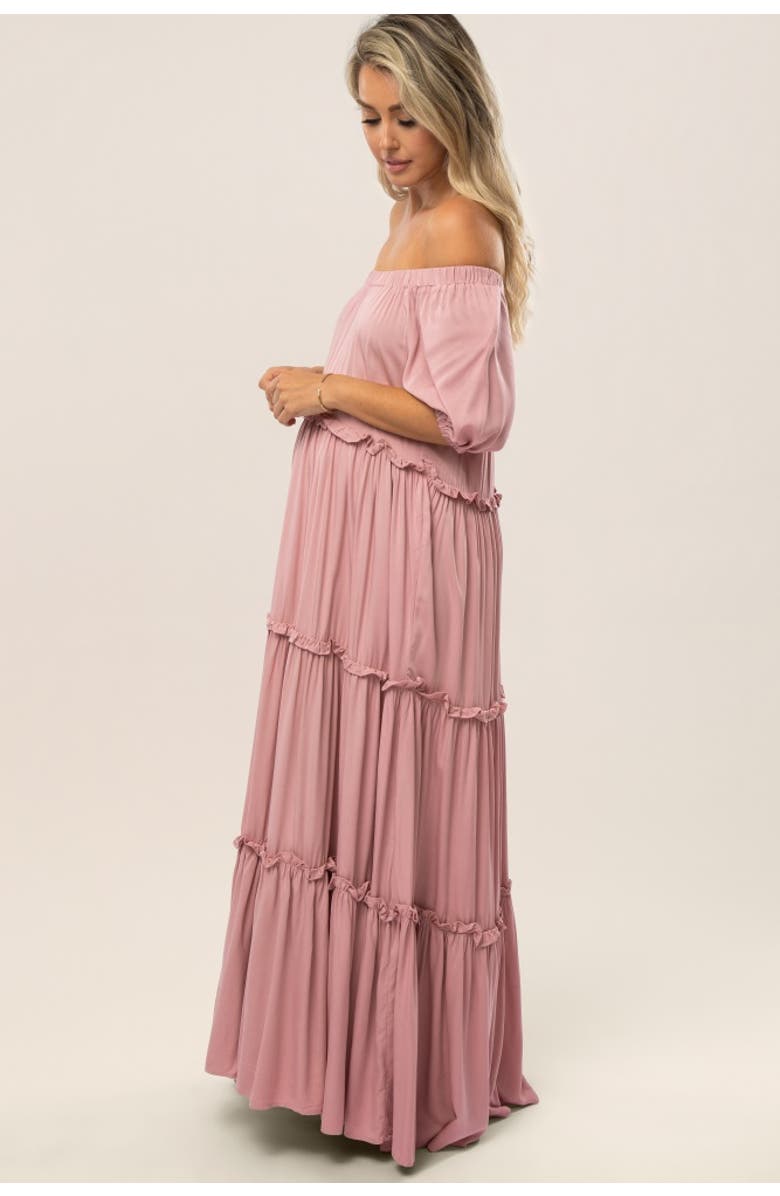 PinkBlush Off Shoulder Ruffle Tiered Maxi Dress, Alternate, color, Mauve