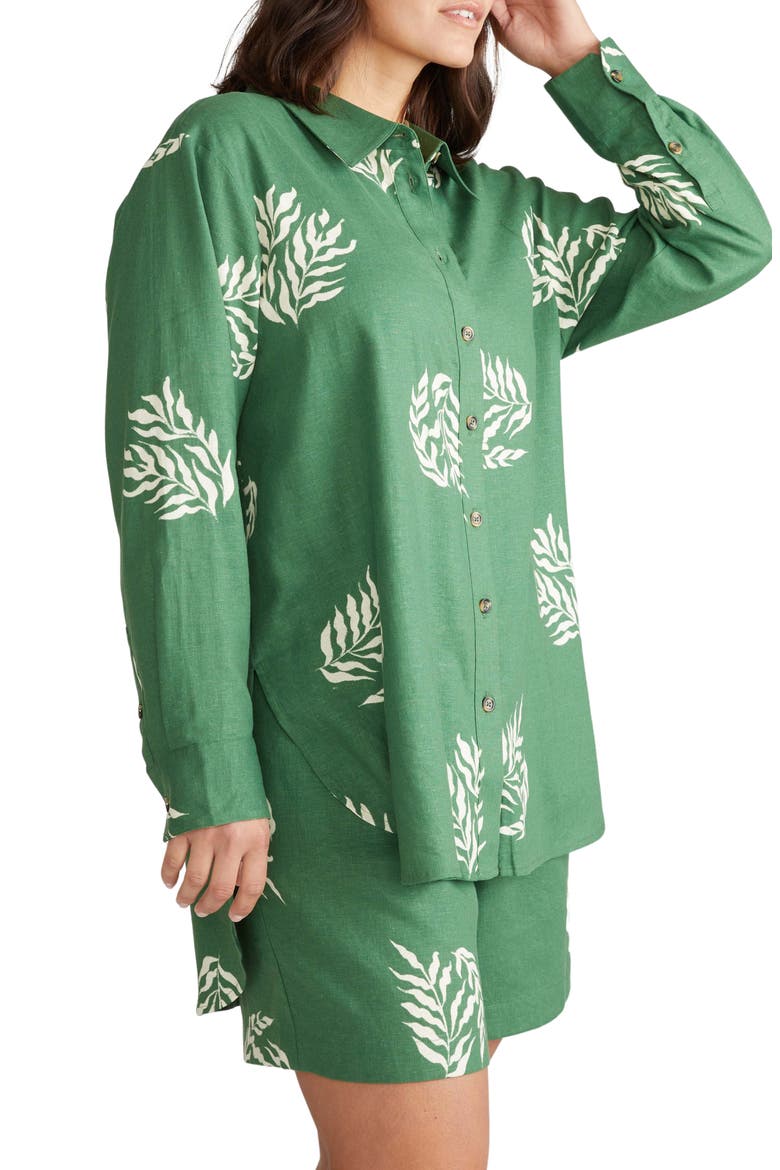 Dawn High/Low Linen Blend Shirt, Alternate, color, FERN DOT PRINT IN GREEN