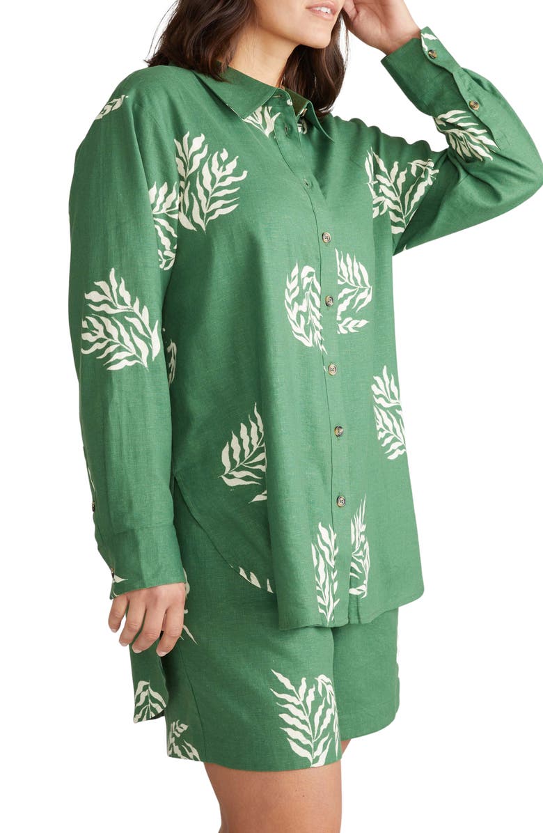 Universal Standard Dawn High/Low Linen Blend Shirt, Alternate, color, Fern Dot Print In Green