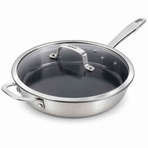 Maestro Nonstick Stainless Steel Frying Pan with Glass Lid, Induction Ready, Oven Safe to 400°F