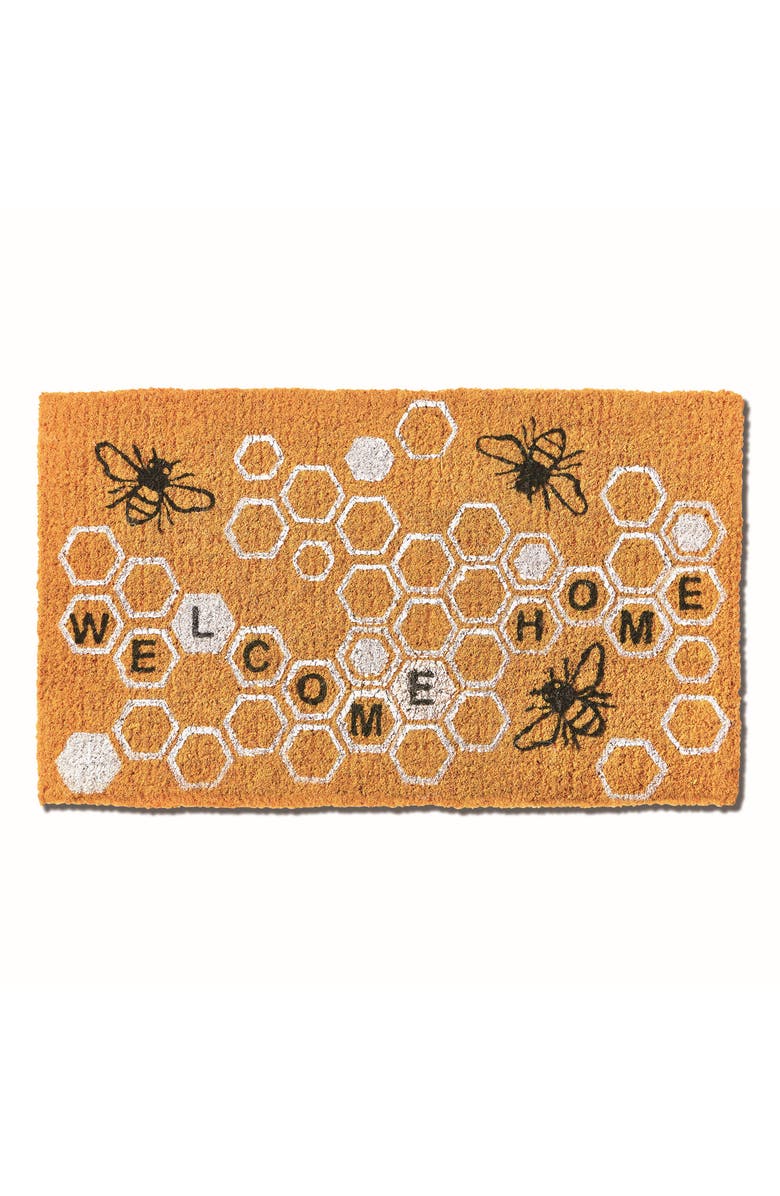 tag Welcome Home Honeycomb Bee Coir Door Mat Yellow Indoor Outdoor, Main, color, Yellow