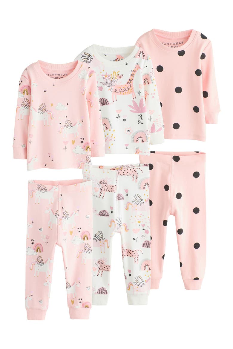 3-Pack Assorted Unicorn Fitted Two-Piece Stretch Cotton Pajamas, Main, color, PINK MULTI