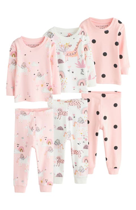 3-Pack Assorted Unicorn Fitted Two-Piece Stretch Cotton Pajamas