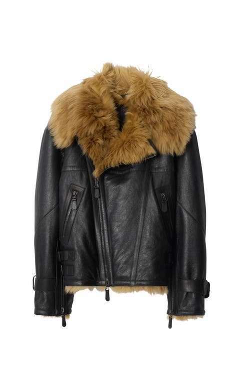 Cropped Shearling Aviator Jacket