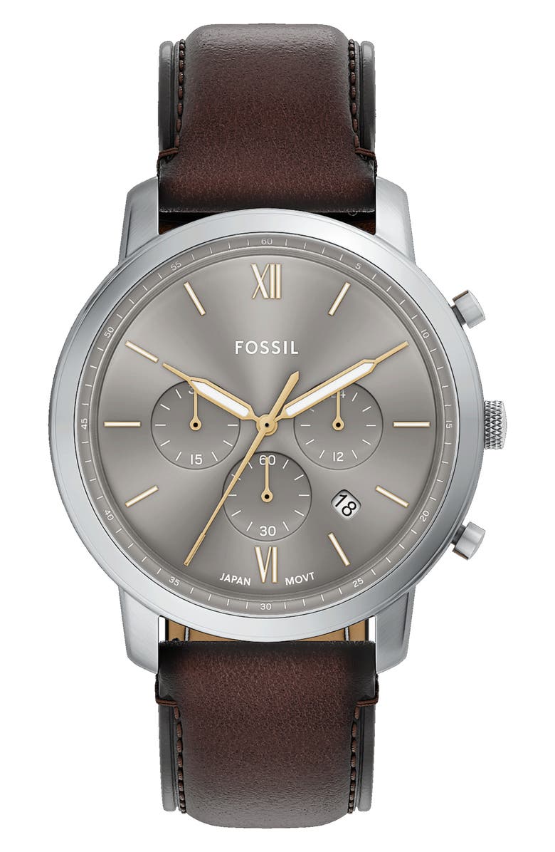 Fossil Neutra Chronograph Leather Strap Watch, 44mm, Main, color,