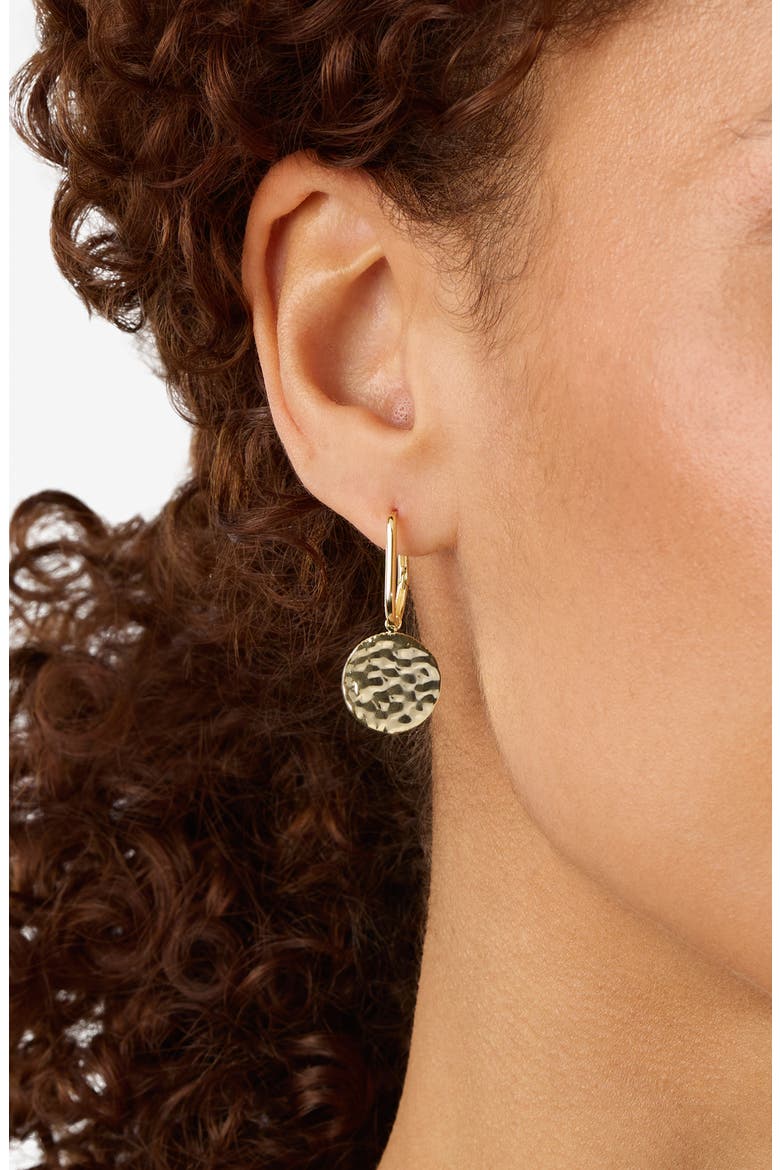 Hammered Disc Huggie Hoop Earrings, Alternate, color, GOLD