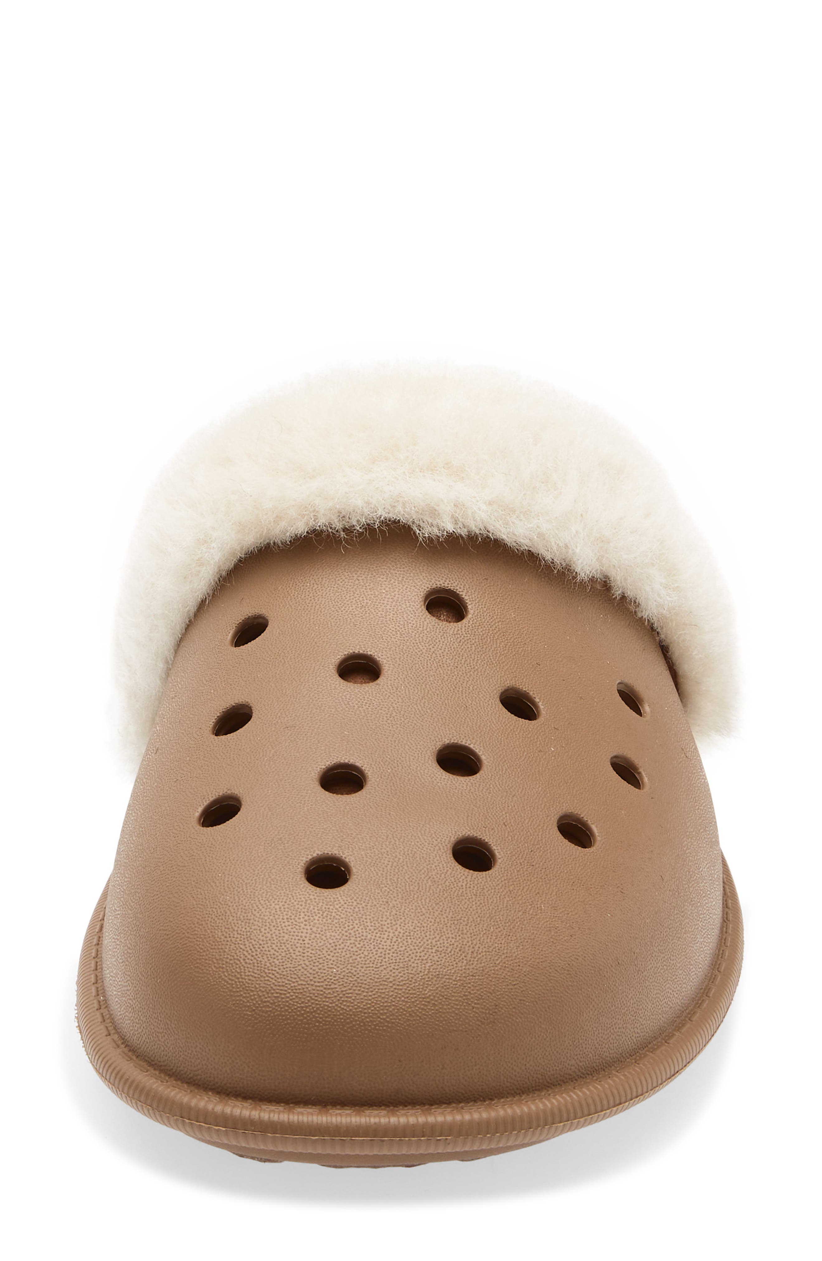 CROCS Classic Fuzz Scuff, Alternate, color, Sepia