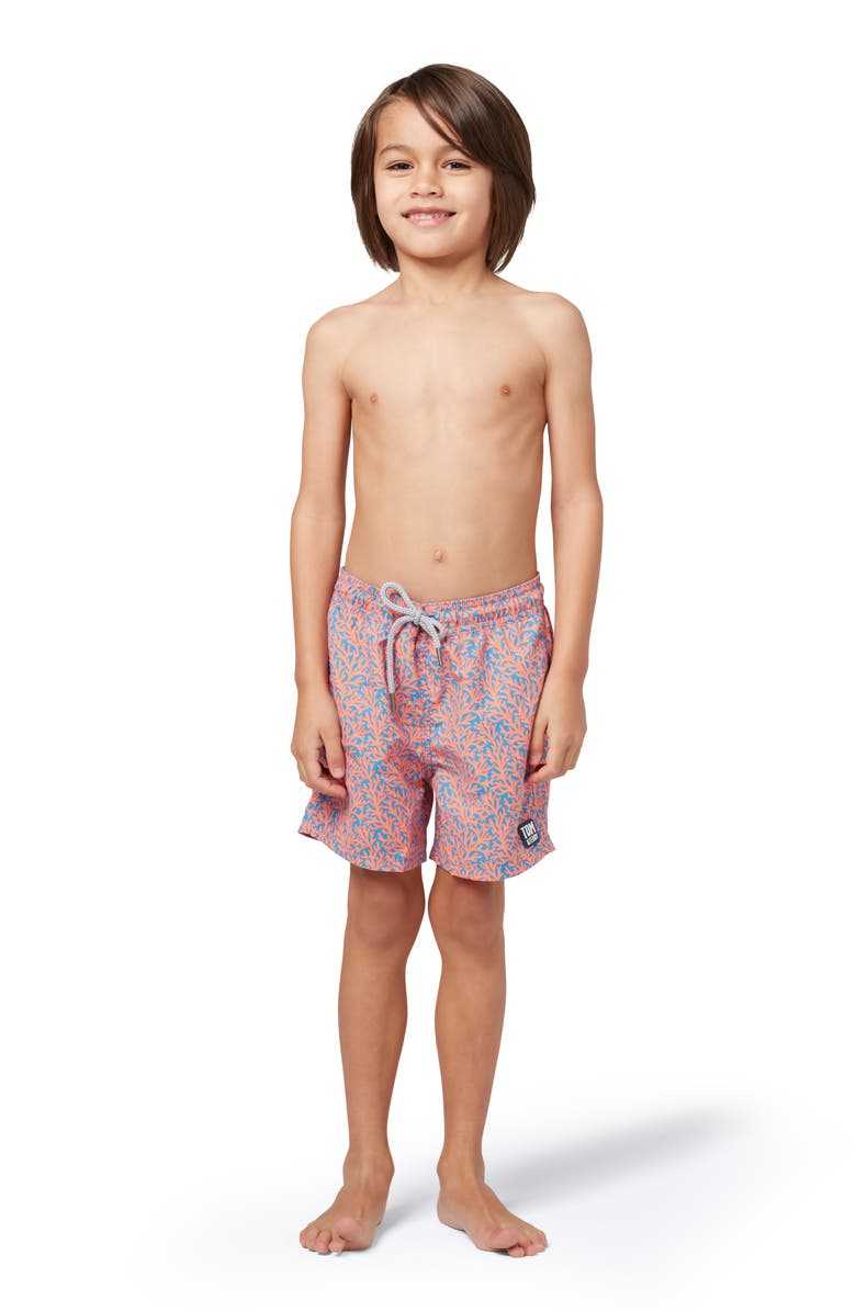 Tom & Teddy Kids' Citrus Swim Trunks, Alternate, color, Mid Blue & Orange
