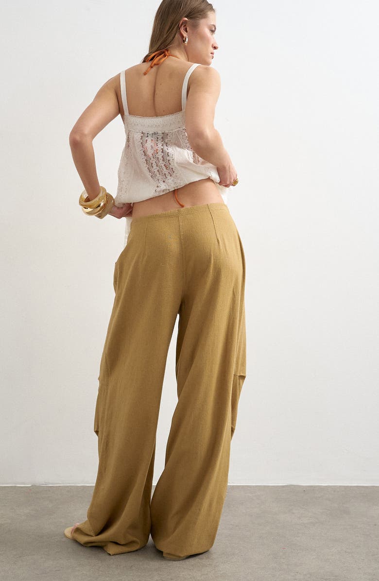 Topshop Wide Leg Linen & Cotton Utility Pants, Alternate, color,