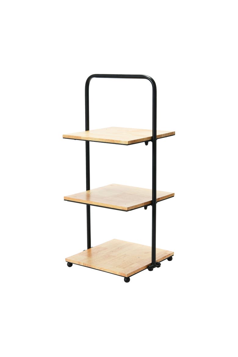Modern Decorative Tray with 3 shelves; Solid Wood Kitchen Coffee or Tea Station and Plant Holder, Black, Main, color, Black