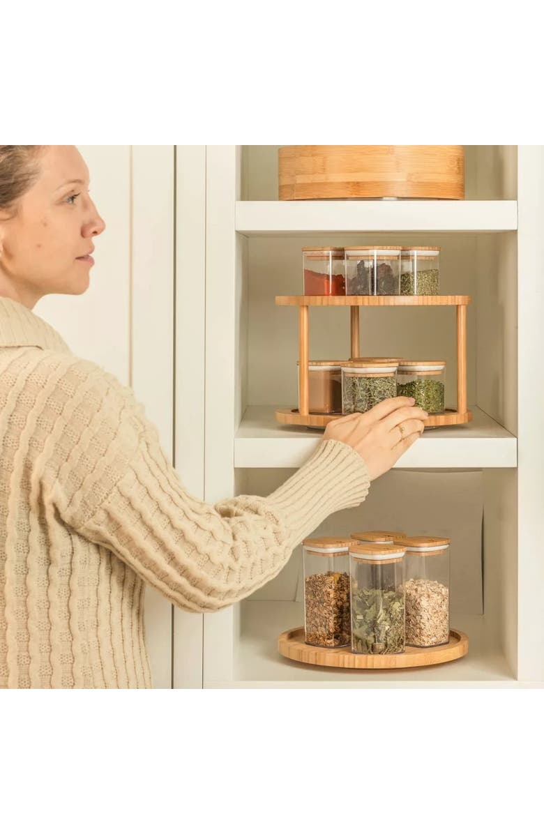 OU Clear Stackable Airtight Food Storage Container Set with Wood Lid 8 Piece, Alternate, color, Clear