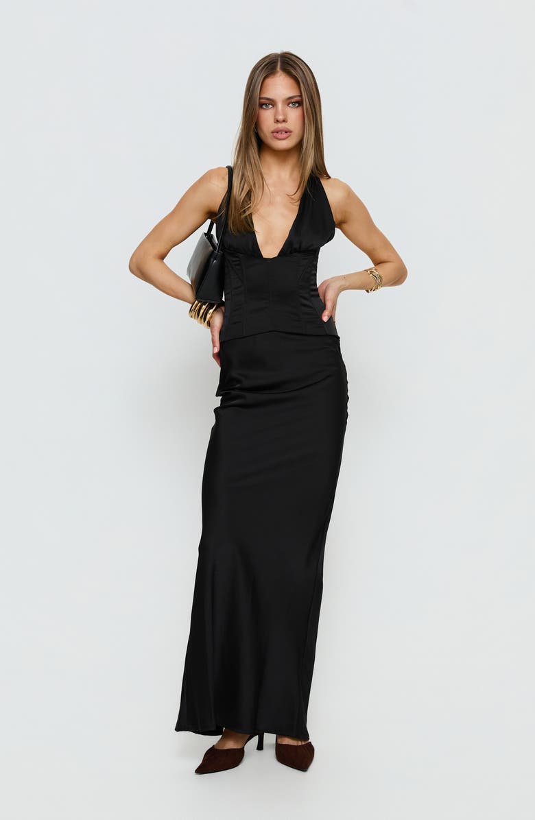 Princess Polly In a Trance Corset Halter Gown, Alternate, color, Black