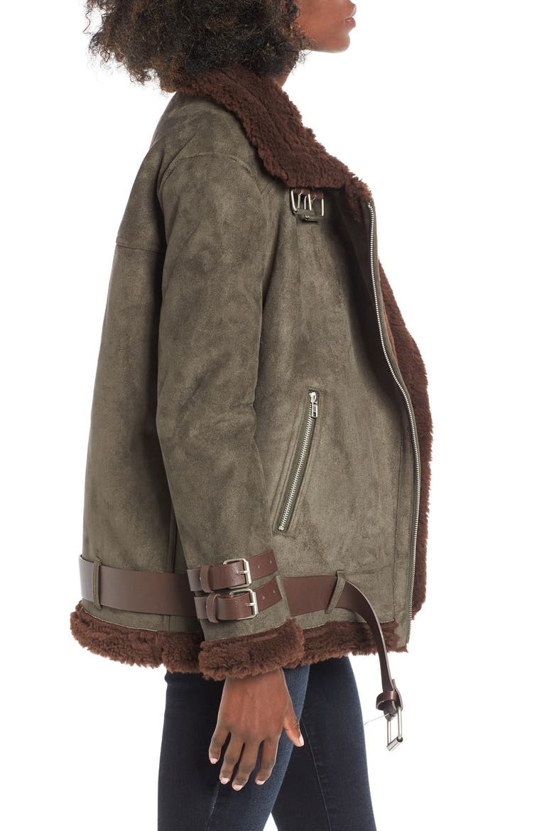 Faux Shearling Jacket, Alternate, color, OLIVE/ BROWN