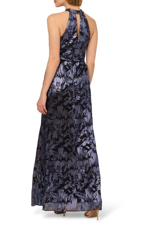 Adrianna Papell Metallic Floral Keyhole Neck Gown
