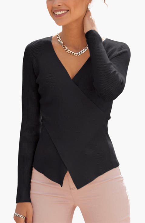 Overlapping V-Neck Sweater