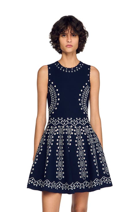 Scarf-print knit short dress