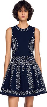 SANDRO Scarf-print knit short dress