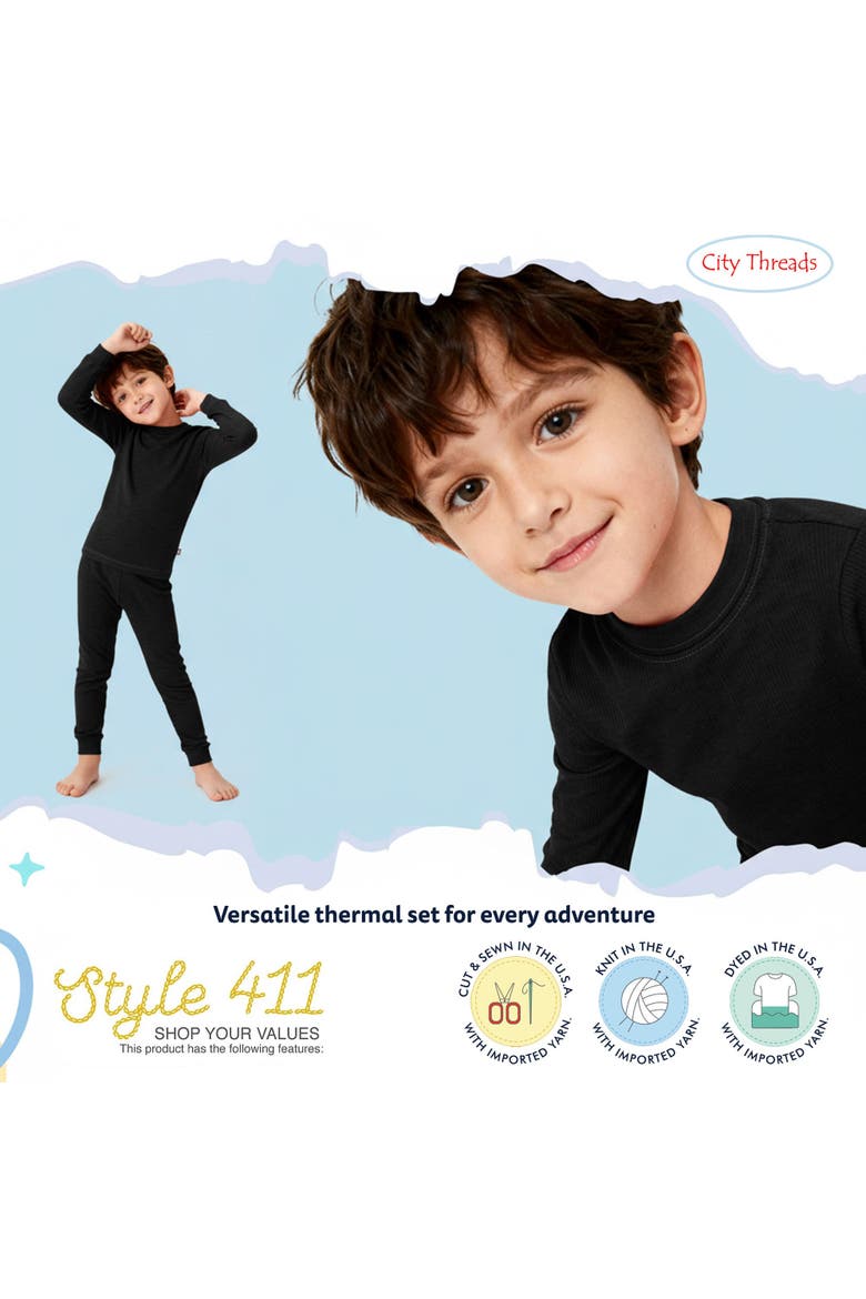 Boys Soft & Cozy Thermal Long Johns 2-Piece Set, Alternate, color, Black