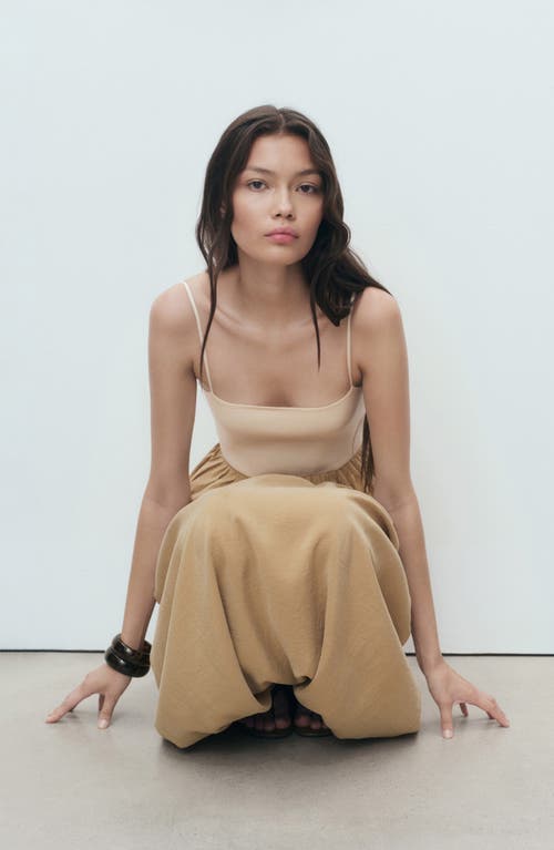 Mango Mixed Media Bubble Hem Midi Dress In Brown