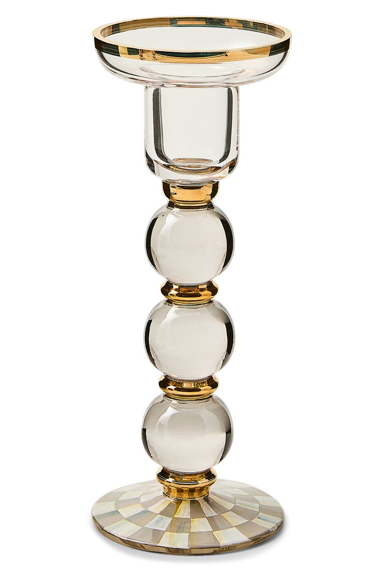 Sterling Check Large Glass Candleholder, Main, color, STERLING