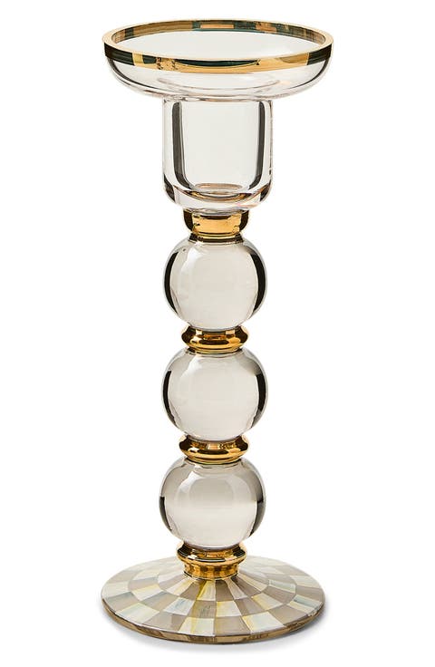 Sterling Check Large Glass Candleholder