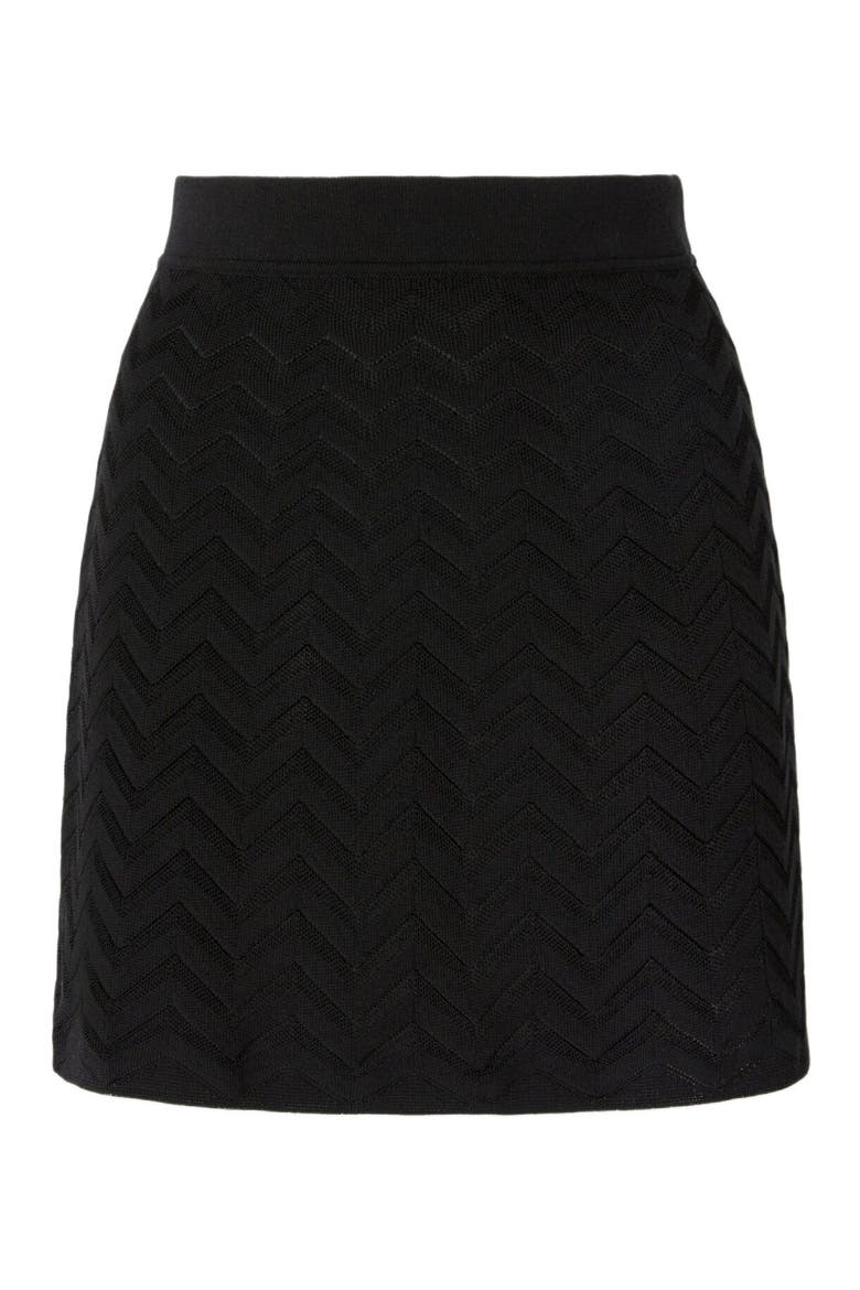 Stretch Mini Skirt In Cotton And Viscose Chevron, Alternate, color, Black