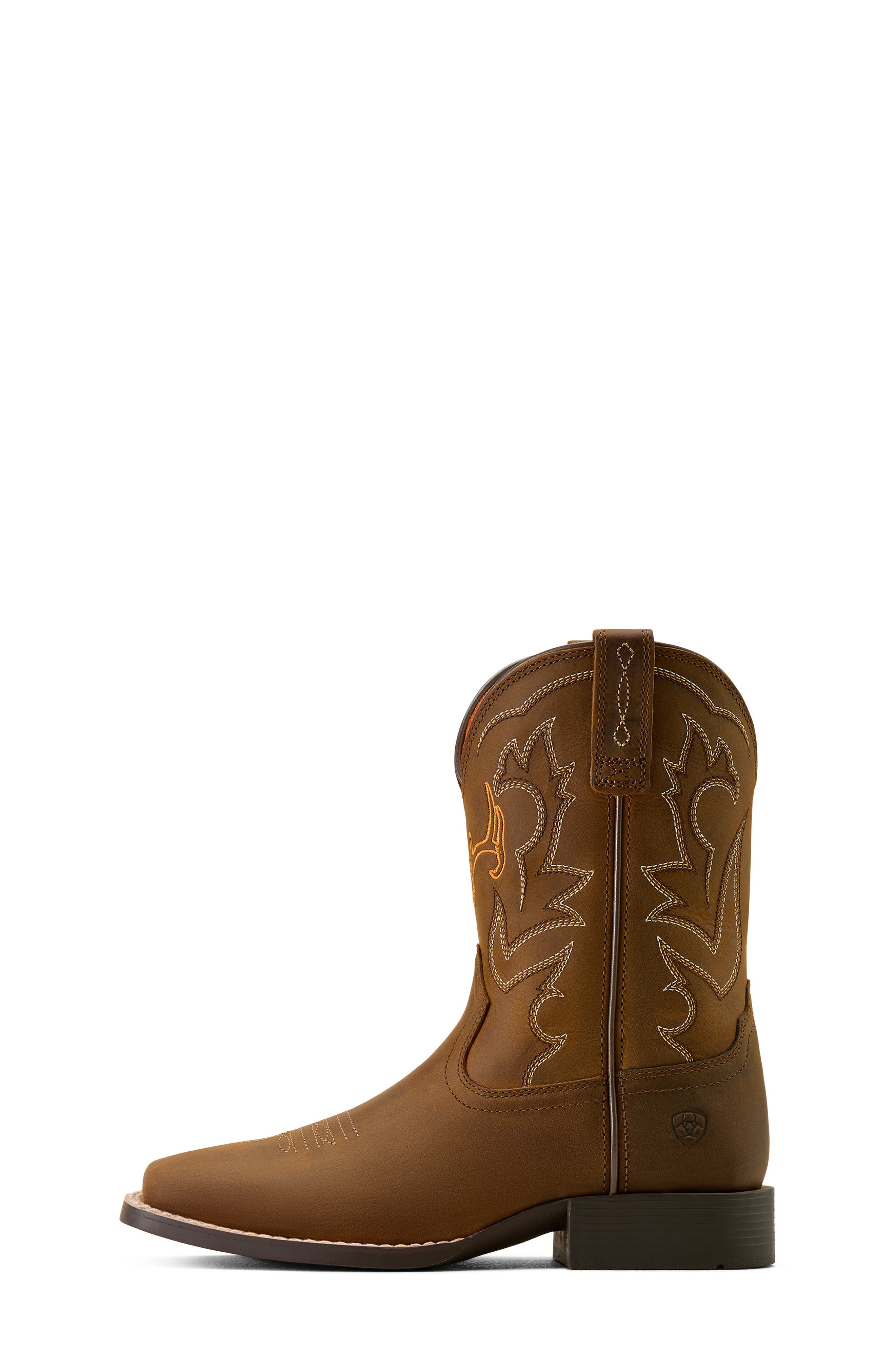 Ariat Kids' Deer Ridge Wide Square Toe Western Boot, Alternate, color, Distressed Brown