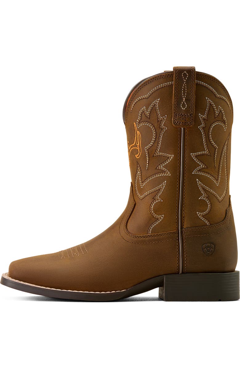 Ariat Kids' Deer Ridge Wide Square Toe Western Boot, Alternate, color, Distressed Brown