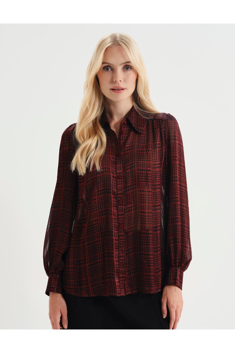 Melina Printed Chiffon Blouse, Main, color, Burgundy Houndstooth