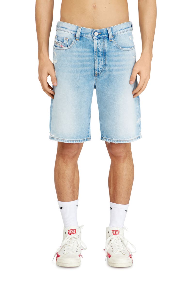 Regular-Short Distressed Denim Shorts, Main, color, DENIM