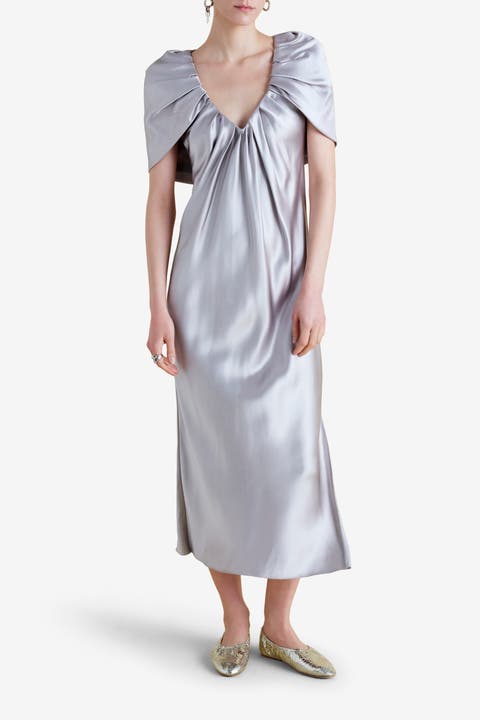 Satin Sheath with Draped Neckline