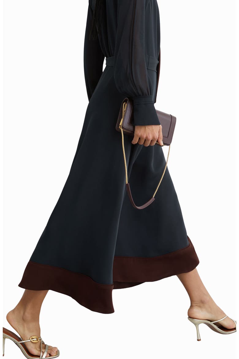 Estella Tie Neck Long Sleeve Maxi Dress, Alternate, color, NAVY/ BURGUNDY