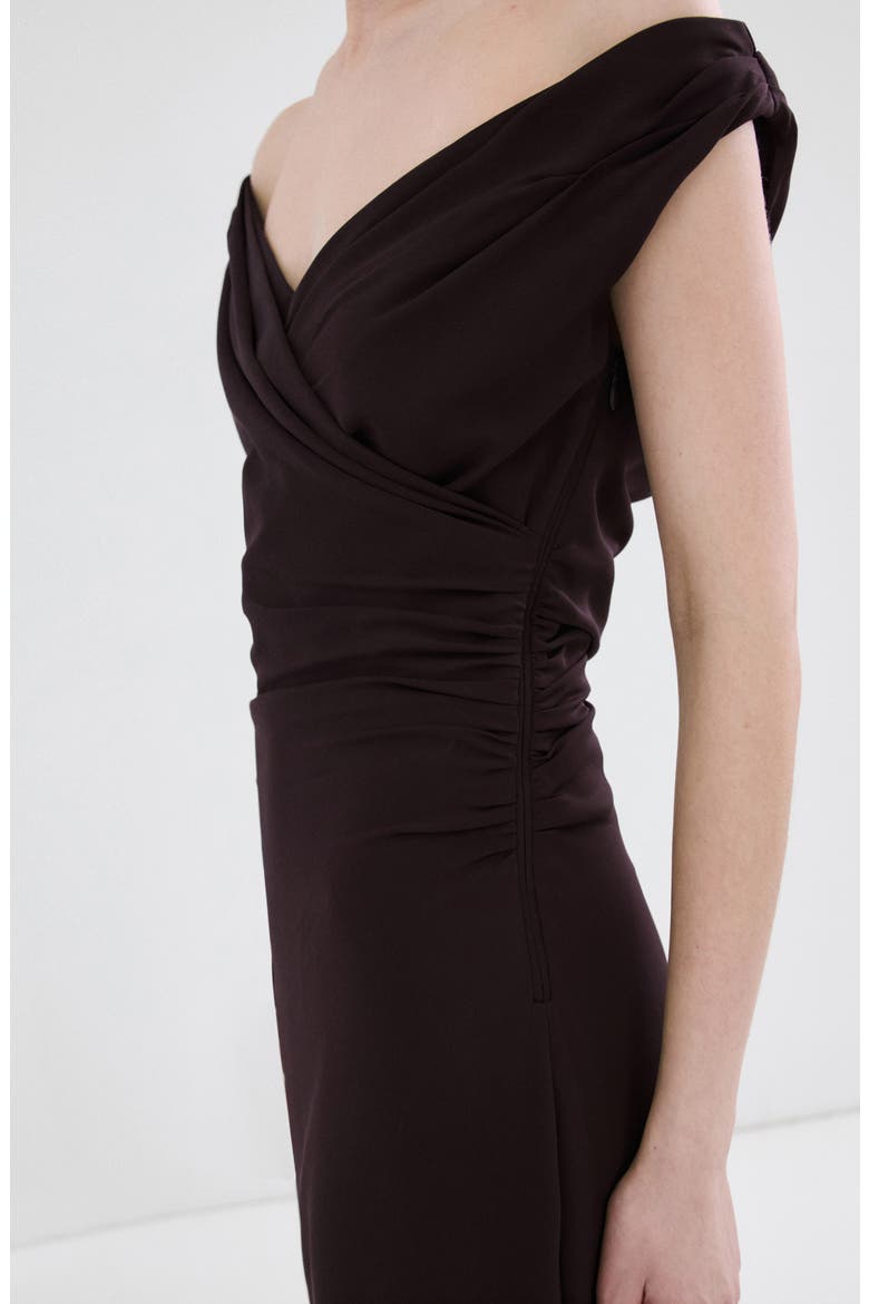 Ruched Off the Shoulder Dress, Alternate, color, BROWN