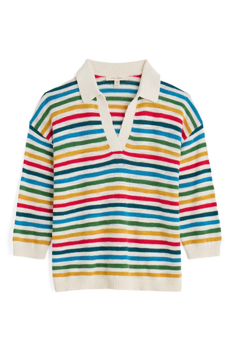 Gwynver Stripe Johnny Collar Sweater, Alternate, color, KNIT MINI CORNISH RASPBERRY