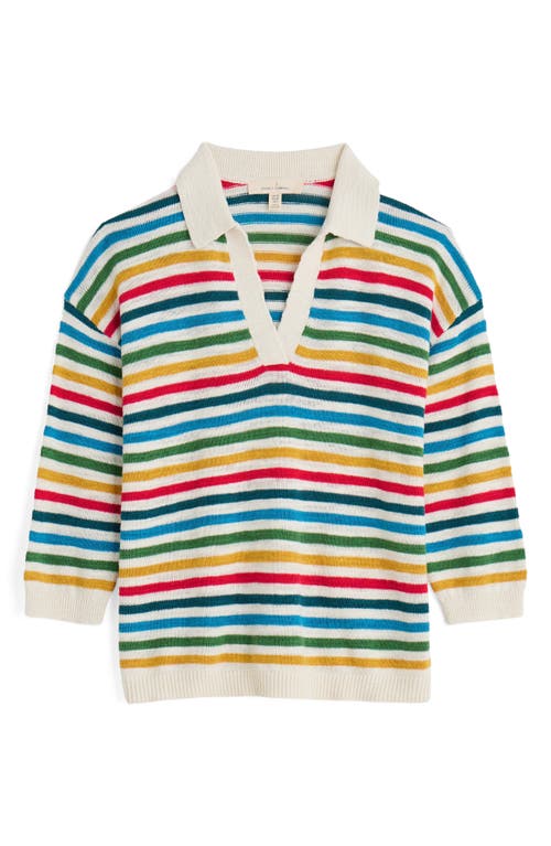 Shop Seasalt Cornwall Gwynver Stripe Johnny Collar Sweater In Knit Mini Cornish Raspberry