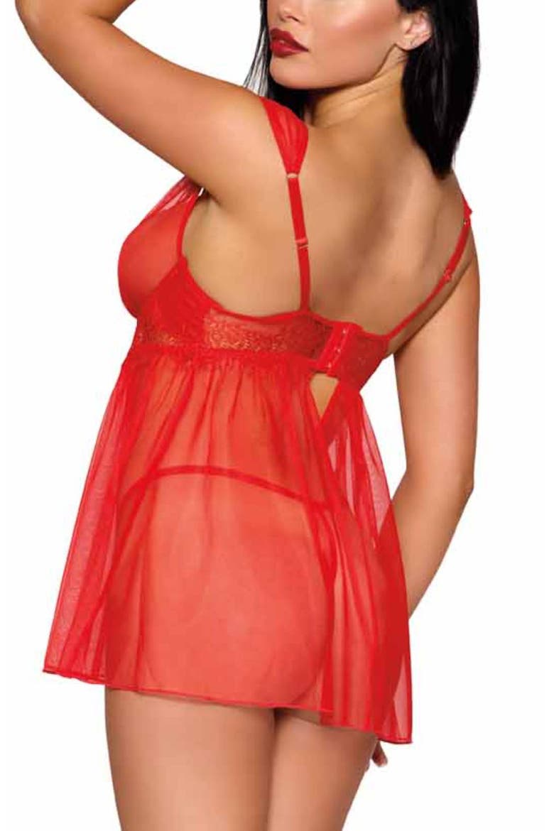 Underwire Babydoll Chemise & G-String Set, Alternate, color, RED