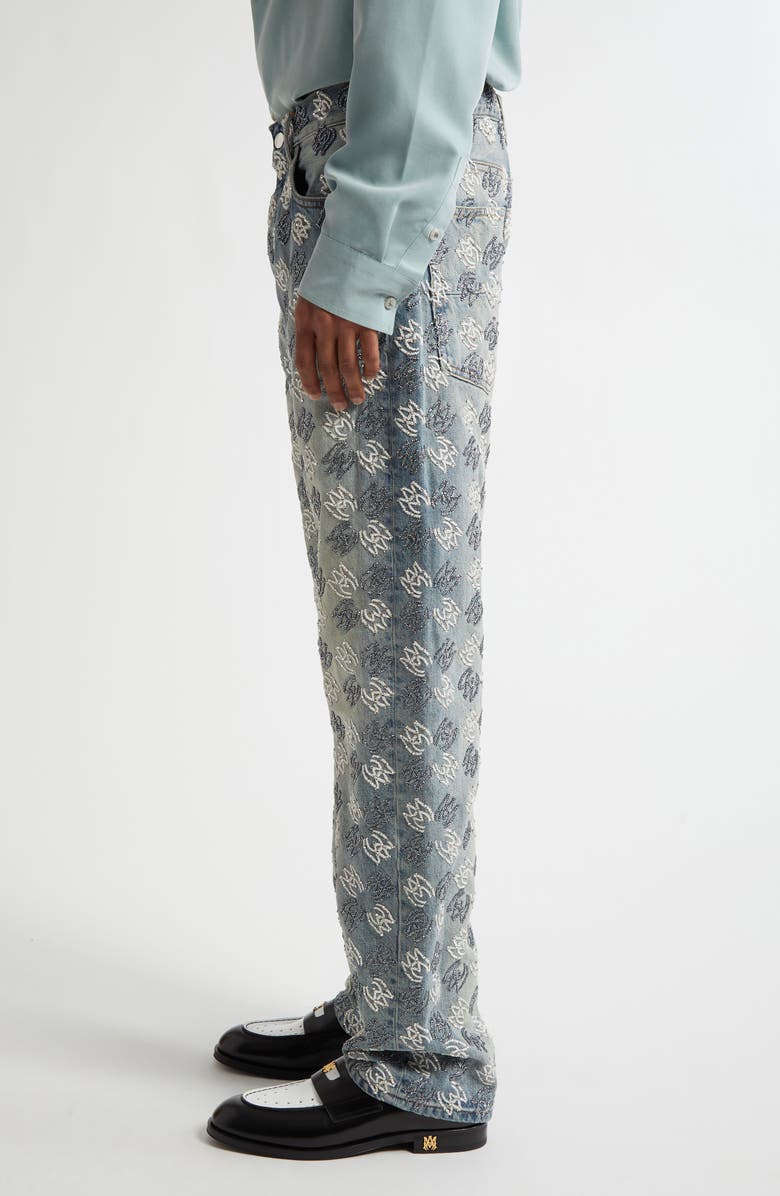 AMIRI Embellished Quad Logo Straight Leg Jeans, Alternate, color, Antique Indigo