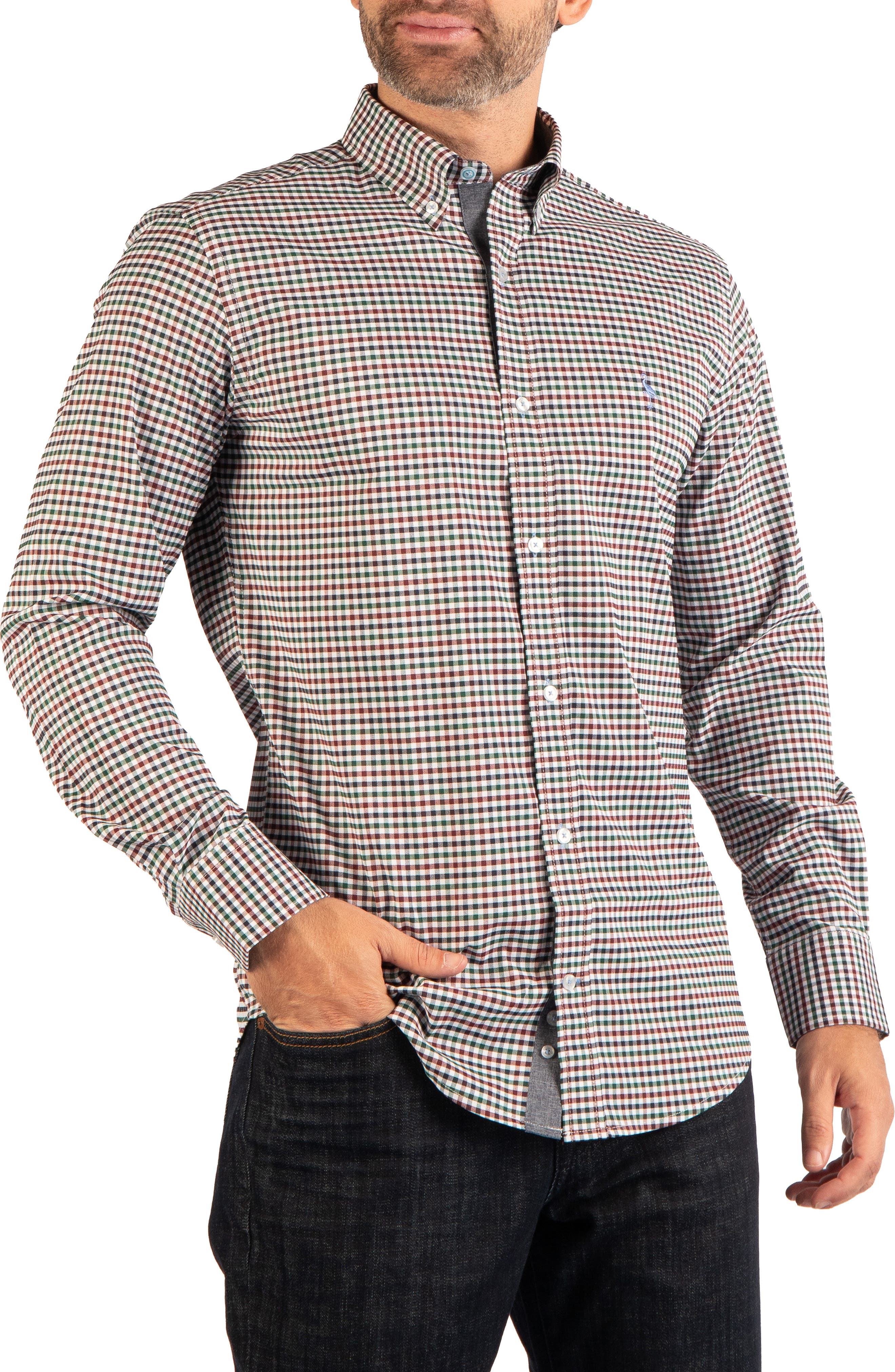 Regular Fit Gingham Long Sleeve Performance Shirt