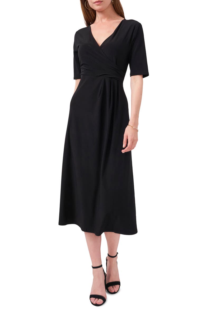 Laura Faux Wrap Midi Dress, Main, color, BLACK