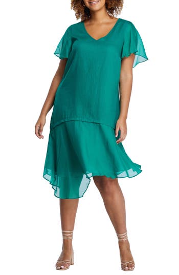 ESTELLE ESTELLE SHADOW LINEN BLEND MIDI DRESS