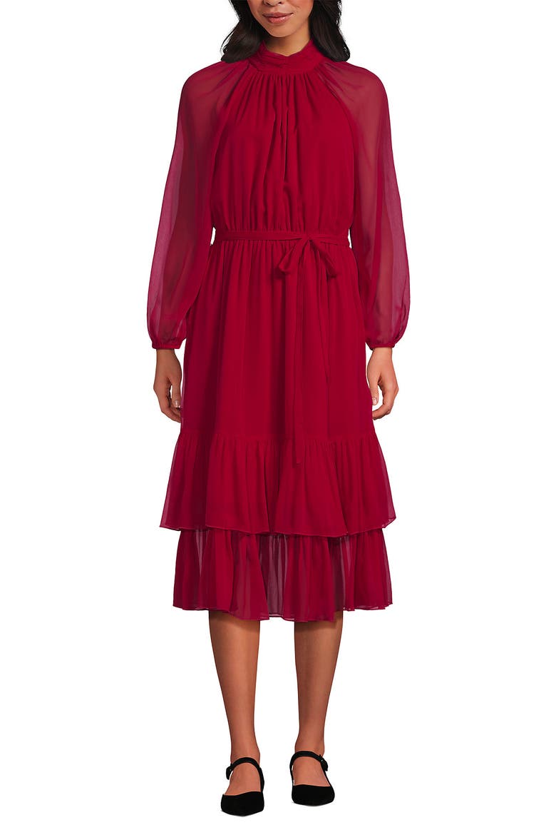 Crinkle Chiffon Ruffle Dress, Main, color, Rich Red