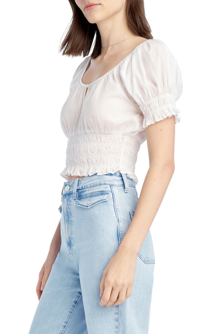 The Swoon Ruffle Trim Smocked Crop Top, Alternate, color, WHITE