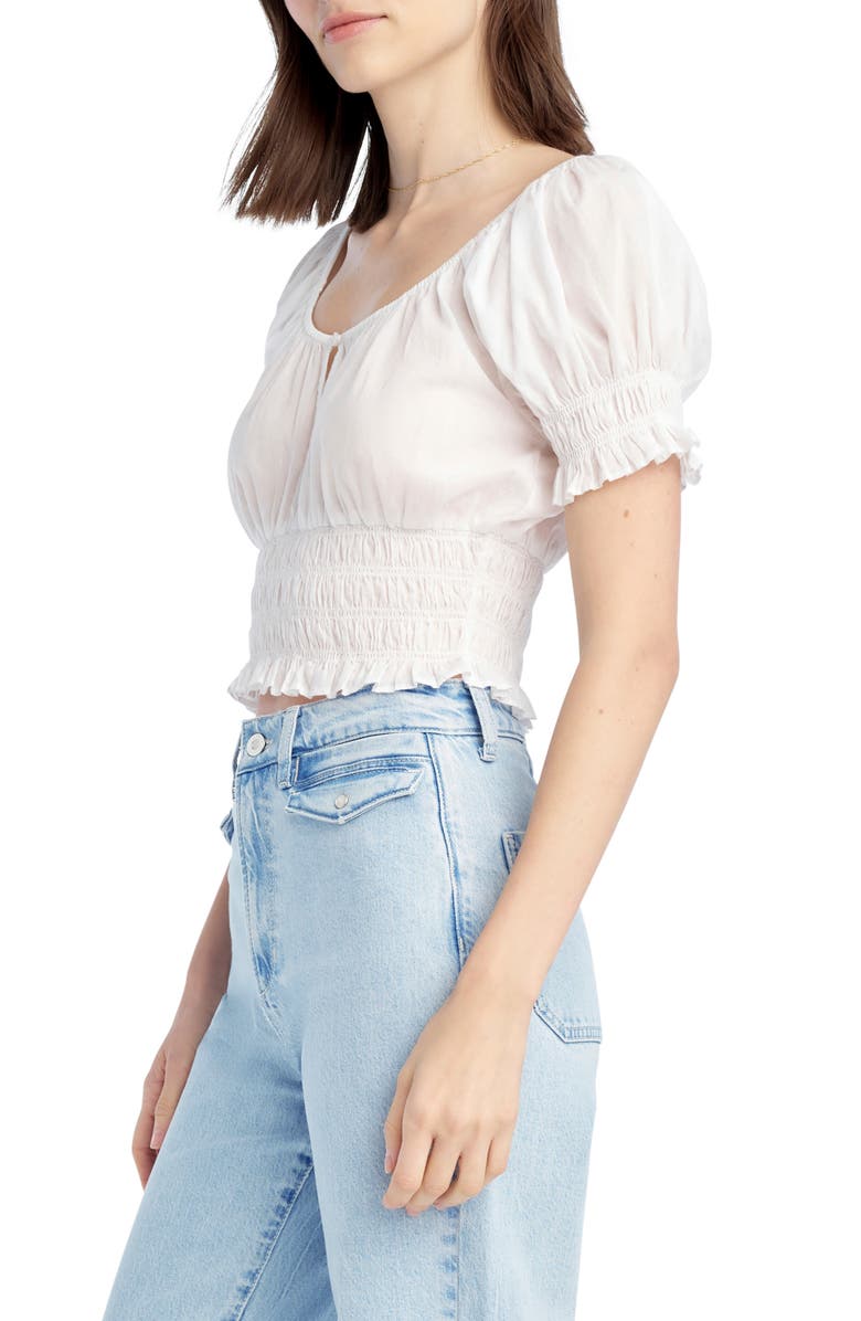 Favorite Daughter The Swoon Ruffle Trim Smocked Crop Top, Alternate, color, White