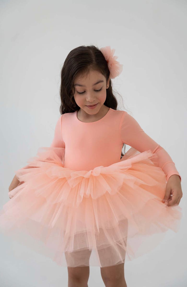 Mini Celebrities Blossom Long Sleeve Fluffy Tutu Dress, Alternate, color, Salmon Blossom