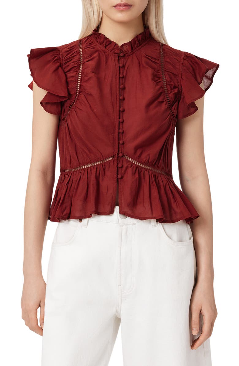 AllSaints Lima Ruffle Top, Main, color, Paprika Red