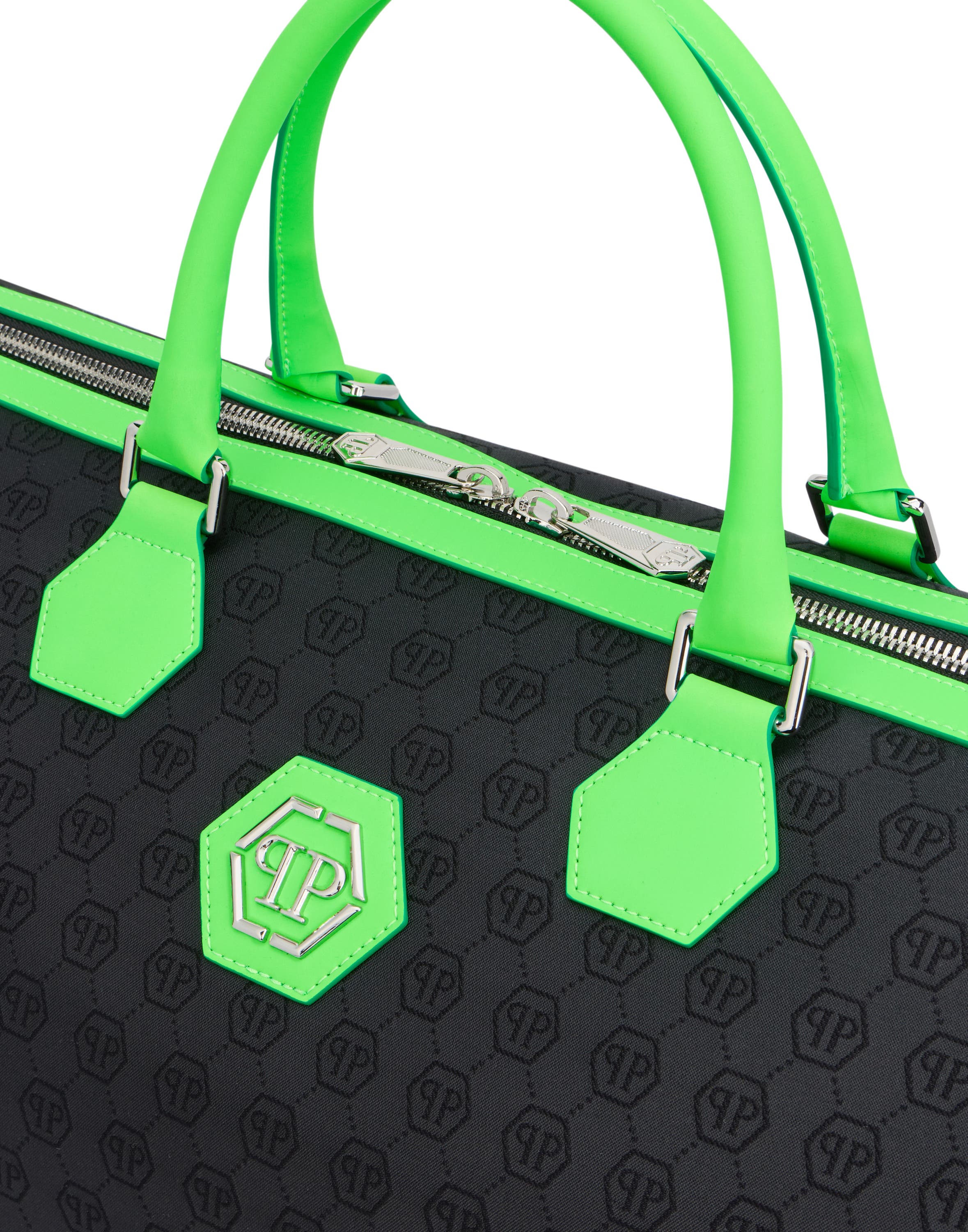 Weekend Bag Jacquard Monogram Men, Alternate, color, black+greenfluo
