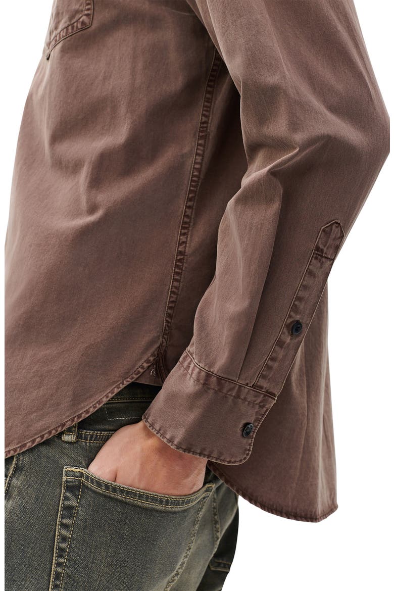 Finch Cotton & Lyocell Military Button-Up Shirt, Alternate, color, COFFEE