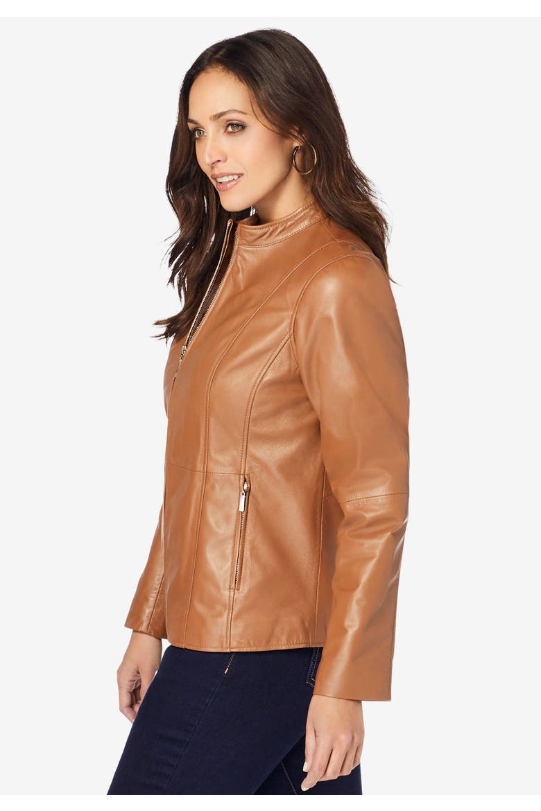 Zip Front Leather Jacket, Alternate, color, MOSS GREEN