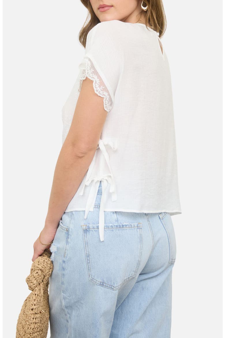 Side Tie Embroidered Top, Alternate, color, WHITE