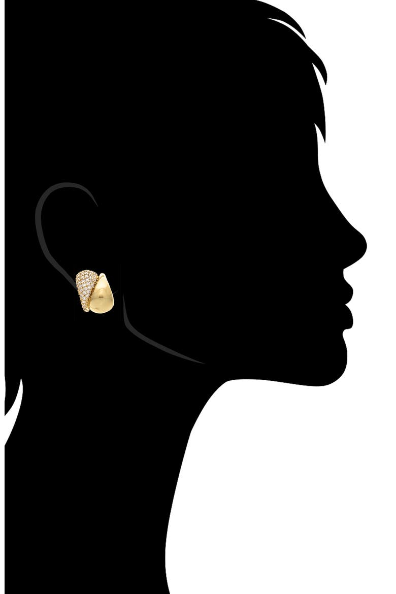 18K Gold Clad Pavé CZ Half Hoop Earrings, Alternate, color, CUBIC ZIRCONIA
